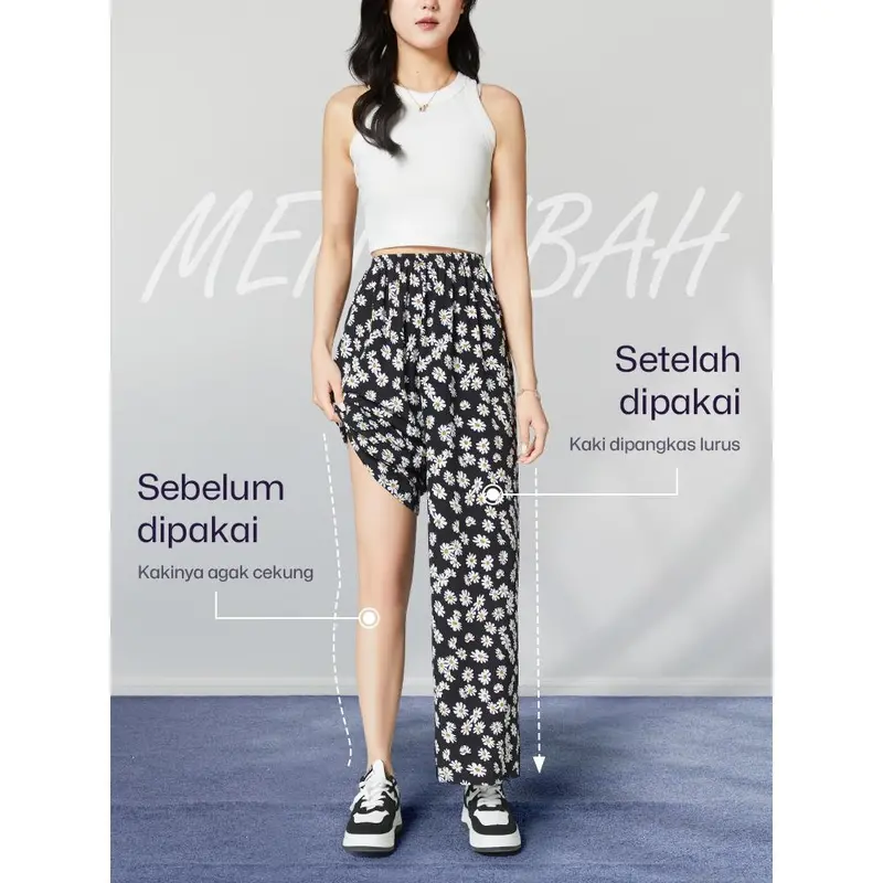 Celana Kotak Kulot Highwaist Celana Tartan Wanita Celana Korea Pinggang Elastis 7