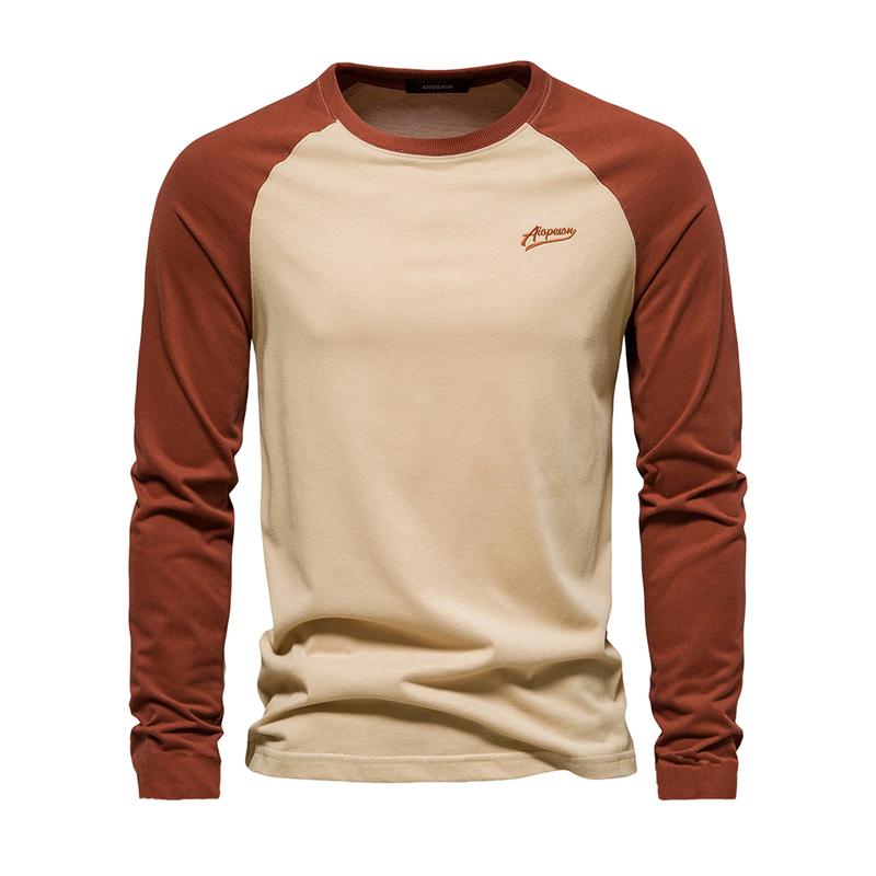 Áo Thun Raglan Dành Cho Nam Giới, Tay Áo Dài, Cổ Tròn, Thiết Kế Chắp Vá, Màu Sắc, Dáng Rộng Vừa Vặn, Vòng Bít Co Giãn, Thoáng Khí, Phong Cách Thường Ngày Áo Chui Đầu 6