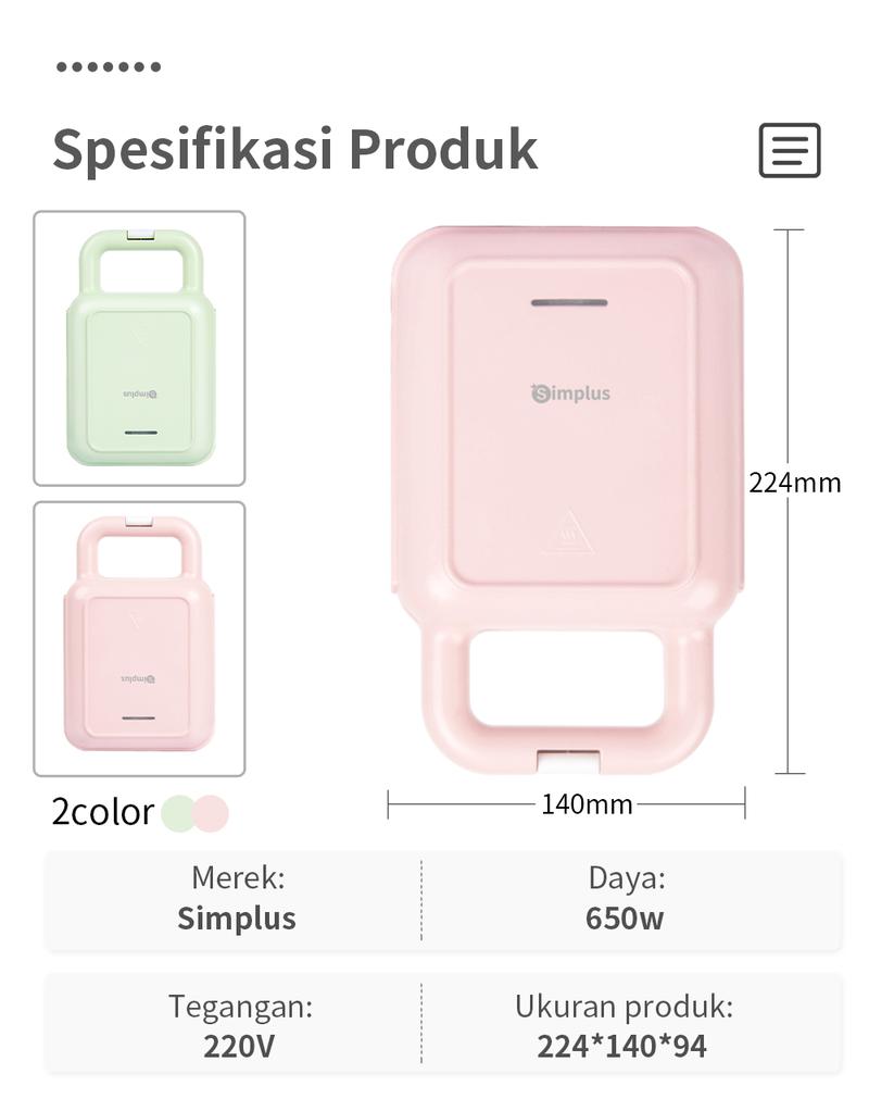 Product Introduction of 【LIVE】(COD) SIMPLUS Pembuat Sandwich 650W Pembuat Sarapan Cetakan Roti Panggang SMZJ001 14