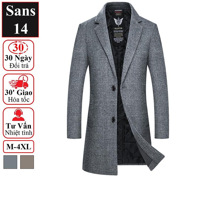 Áo blazer nam hàn quốc Sans14 khoác dạ lông cừu kẻ sọc caro măng tô dáng vừa mangto big size 80kg 90kg 100kg 3XL 4XL