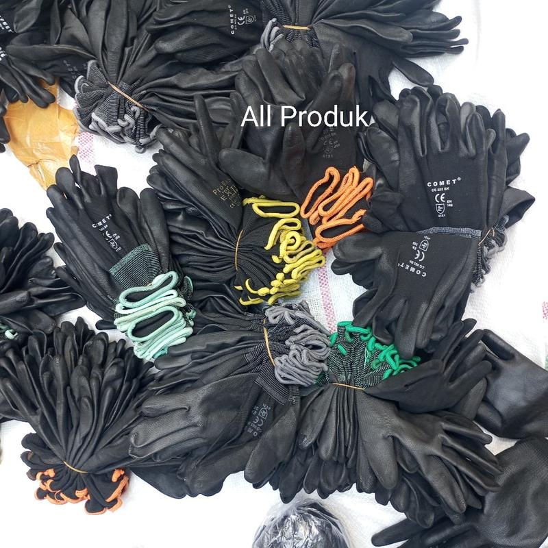 Product Introduction of GROSIR 12 Pasang sarung tangan comet hitam safety kerja berkendara palmfitpu glove Karet 9