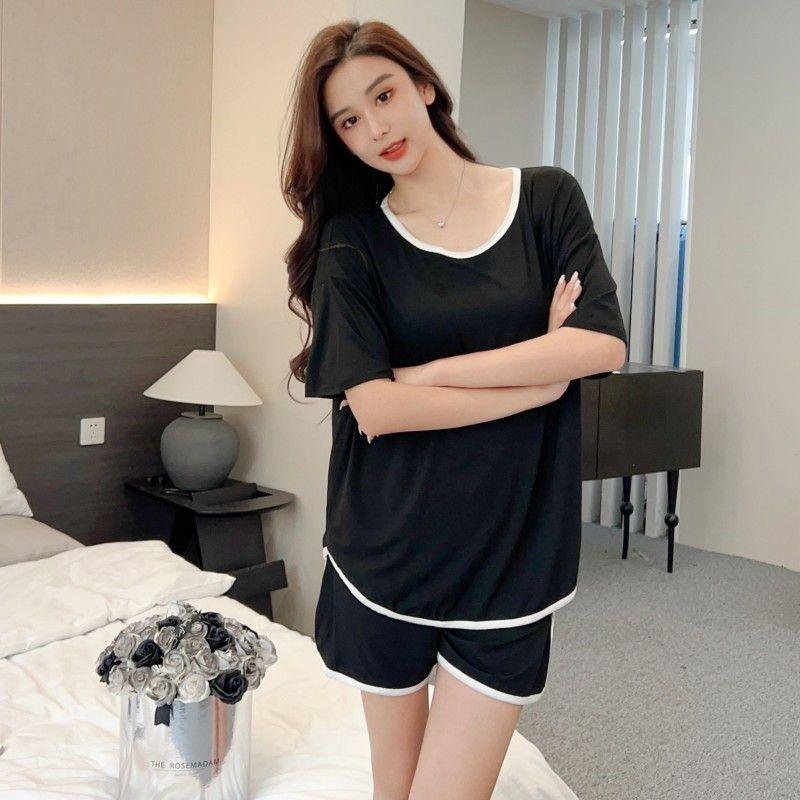 Bộ Đồ Mùa Hè, Chất Liệu Lụa Lạnh Dáng Rộng Thường Ngày, Tay Áo Ngắn, Quần Đùi, Dành Cho Phụ Nữ Và Cô Gái Mỏng Và Đầy Đặn, Ngoại Cỡ, Thích Hợp Cho Thể Thao, Bộ Hai Mảnh Top 4