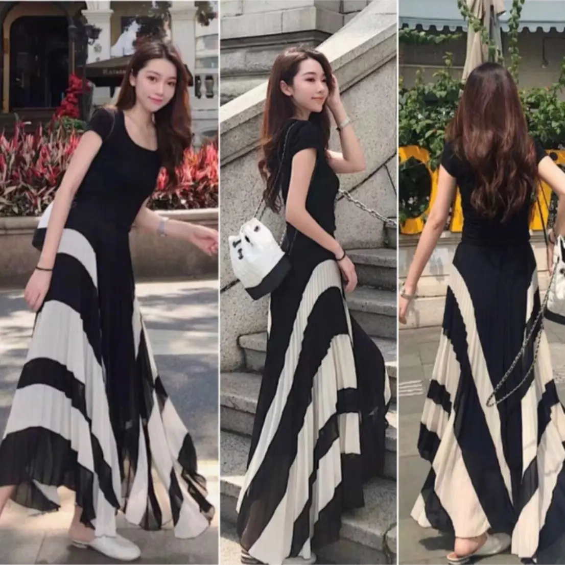 Rok asymetris 4124 original Three M import terbaru new terlaris best seller korean Katun Setrip Polka Dot Polos