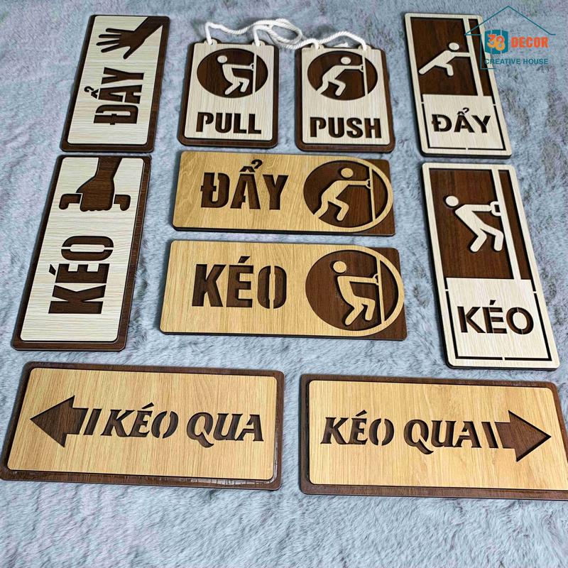  Bảng pull push bảng kéo đẩy bằng gỗ treo dán cửa kính decor trang trí cửa ra vào 