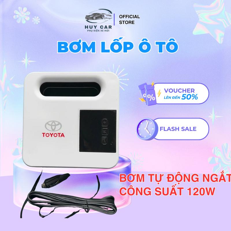 Bơm lốp ô tô dự phòng Tự ngắt 120w đồng hồ điện tử có kèm đèn pin dây nguồn dài 3M cắm tẩu sạc ô tô