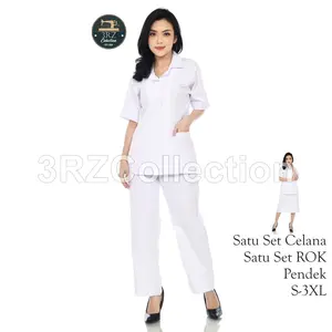 Setelan Baju Seragam Putih Perawat Bidan Mahasiswi Wanita Lengan Pendek Celana atau Rok