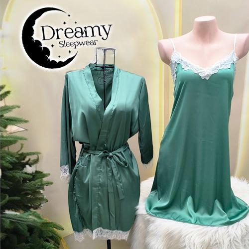 COMBO áo choàng ngủ lụa kèm váy hai dây xòe sang trọng Dreamy - CDS25 Nữ nhiều màu  Women Dress Kem Ren 0