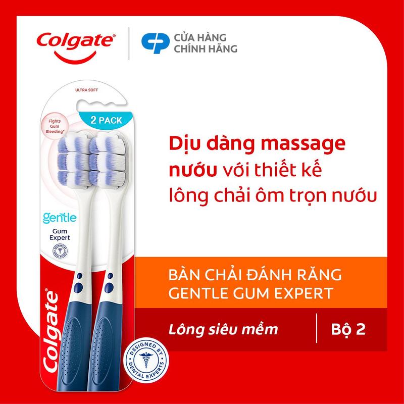 Bộ 2 Bàn chải đánh răng Colgate Gentle Gum Expert lông dày siêu mềm, ôm sát và massage nướu, giảm chảy máu nướu