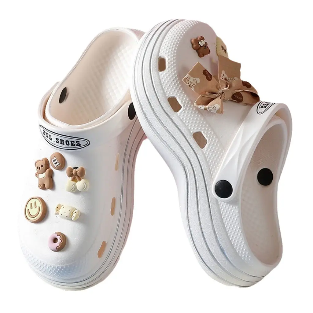 Eva Beach Soft Bottom Hollow Shoes Women's Wear-resistant and Lightweight High-heeled Thick-soled Toe-covered Half Slippers
