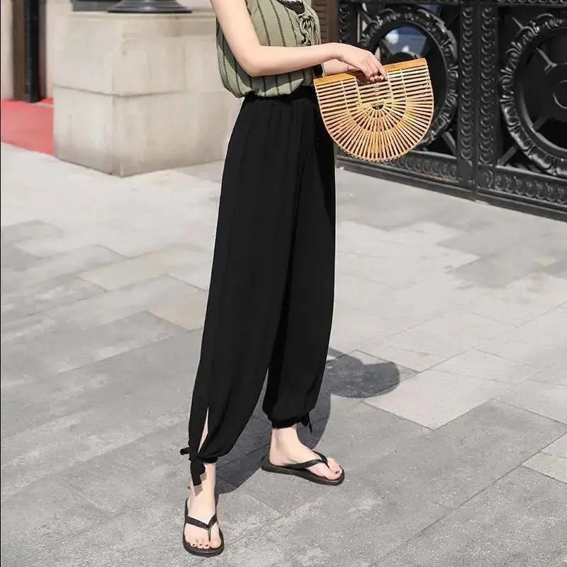 Quần Dài Ống Rộng Cropped Xén, Phong Cách Hàn Quốc, Dành Cho Nữ, Cạp Cao, Dáng Rộng Rãi Và Ôm Sát, Dễ Phối Đồ, Quần Thường Ngày Harem, Mùa Xuân / Mùa Hè 2024, Ngoại Cỡ Women