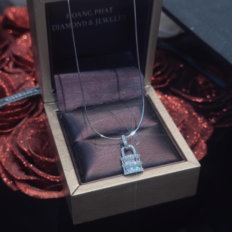 Trang Sức Dây Chuyền Cao Cấp Bạc Ý 925 Mì Trơn 4T5 Phối Mặt Túi Xách Hột Vuông Xi Kim (P173)