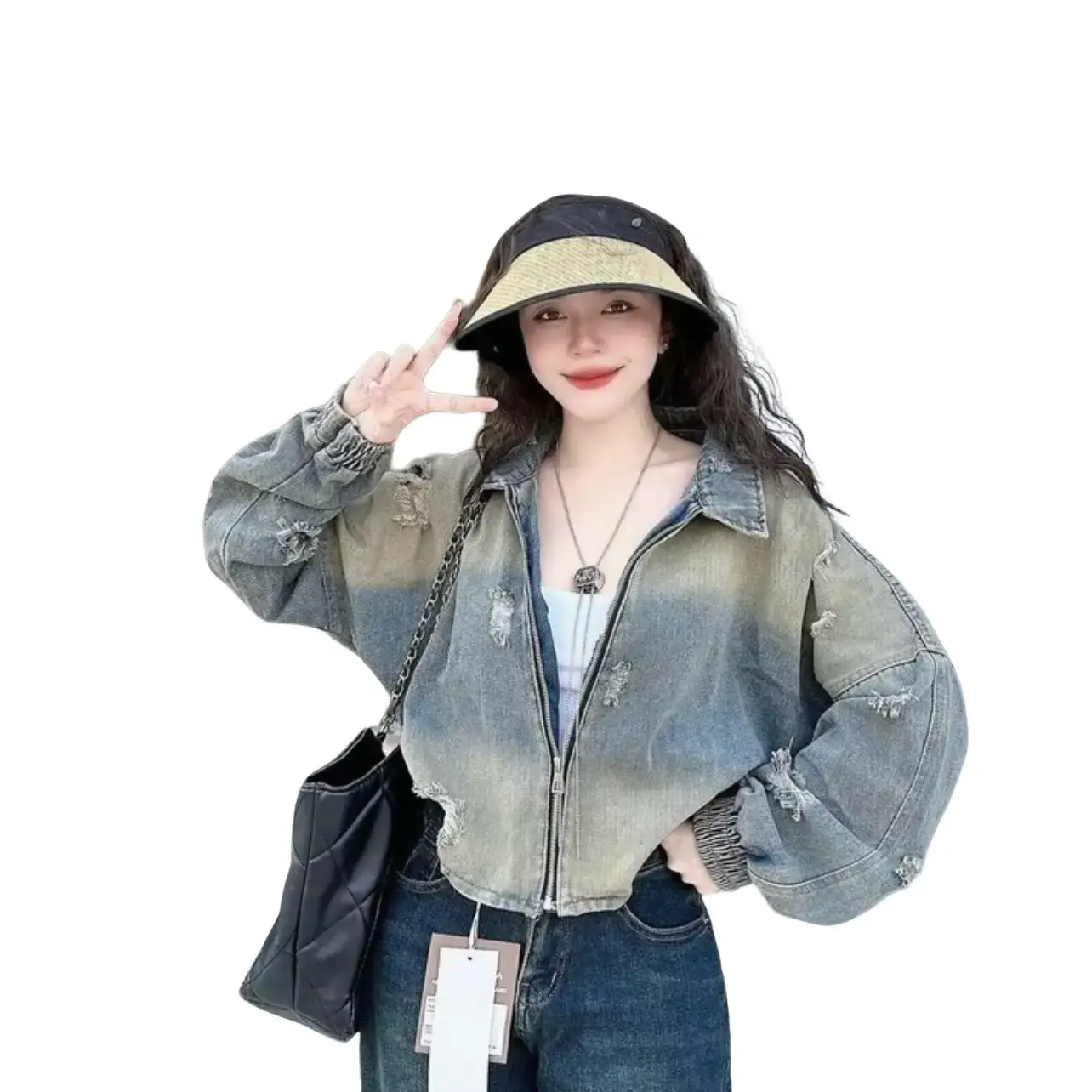 Áo khoác jean bigsize (freesize 85kg) thời trang nữ fom crt - Women áo  khoác aokhoac mangto có thể giặt máy 【 trắng 】 len