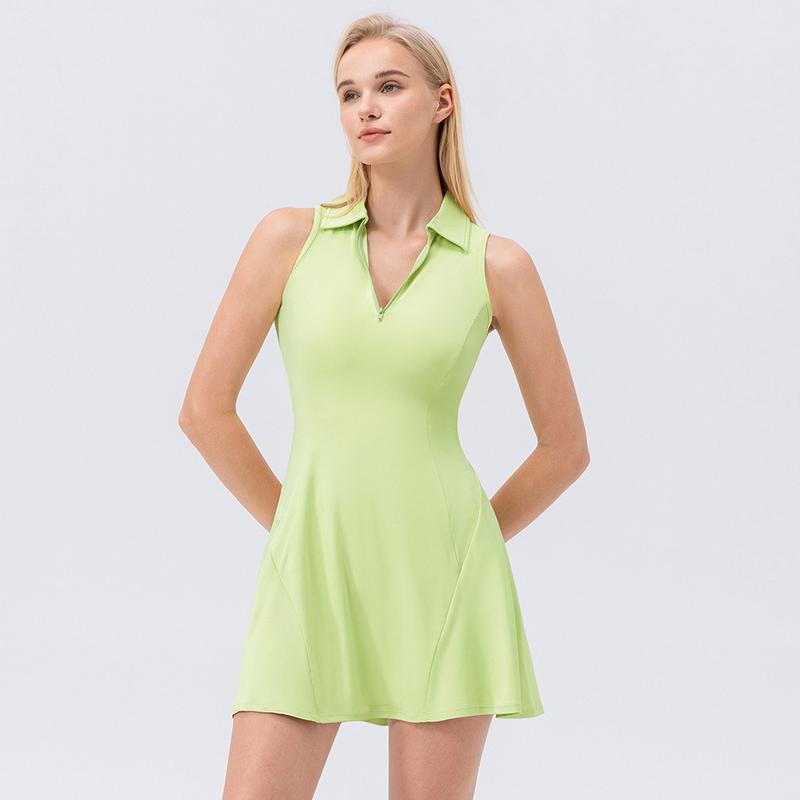 Product Introduction of Plus Size S-XXL Polo Tennis Dress With Zipper&Shorts Clashing Color Golf Badminton Dress Casual Quick-Dry Stretchy Workout Skirt 12