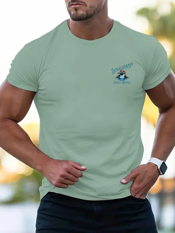 Men's Regular Fit Letter & Animal Print Round Neck Shortsleeve Tee, Casual Short Sleeve Crew Neck T-shirt for Summer, Fashion Men's Top for Daily Wear, Graphic Tees, Streetwear 8