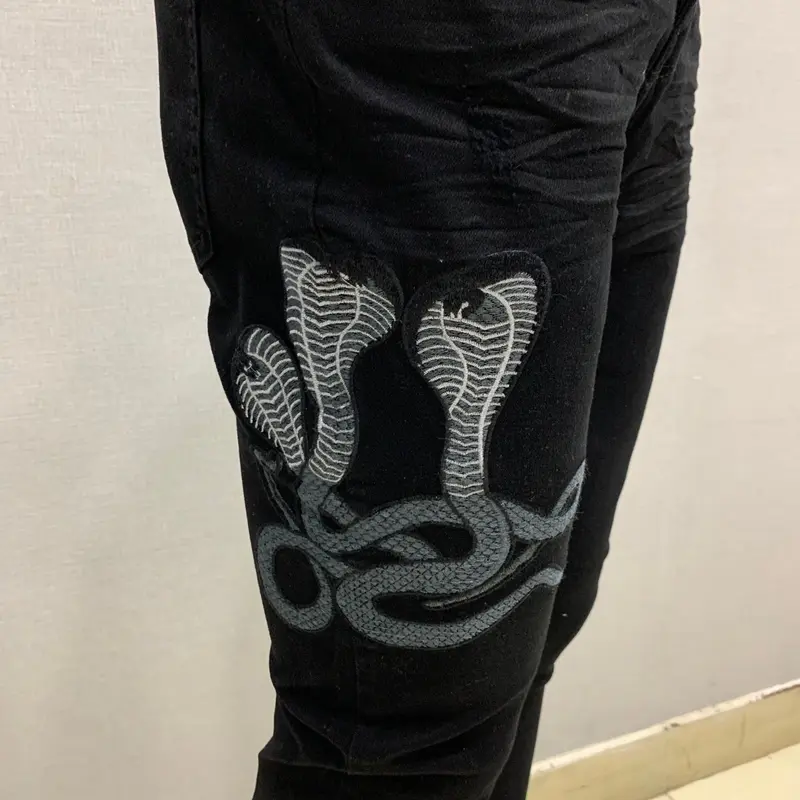 Quần thêu tam thái tử không rách phom aimi bó sát có co giãn Menswear Pants Menswear  Ôm gọn  Jean 4