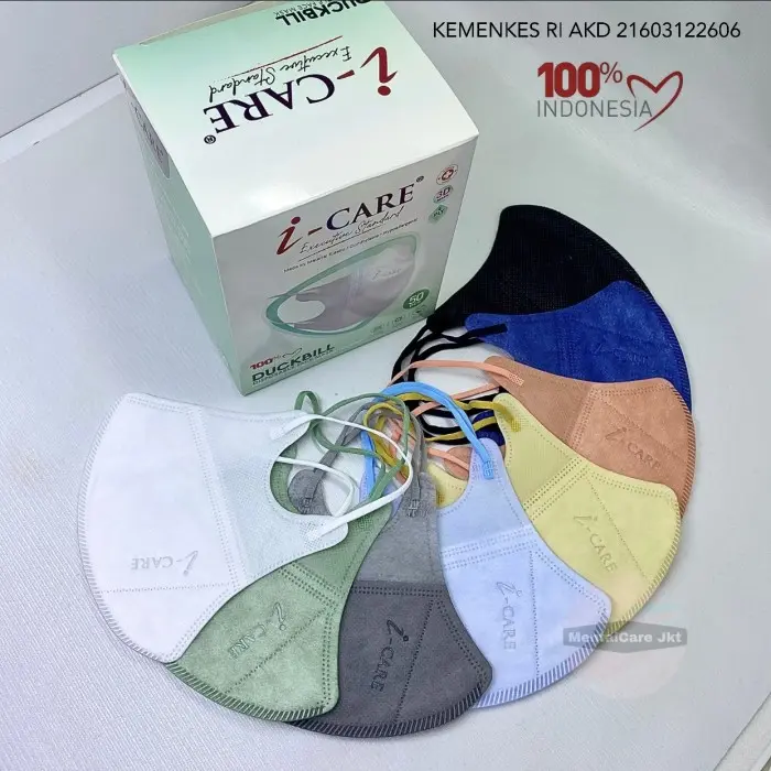 Masker ICARE Duckbill EMBOS Earloop 4ply PREMIUM QUALITY BOX 50pcs / POUCH 25pcs Waterproof Duckbill Icare 1