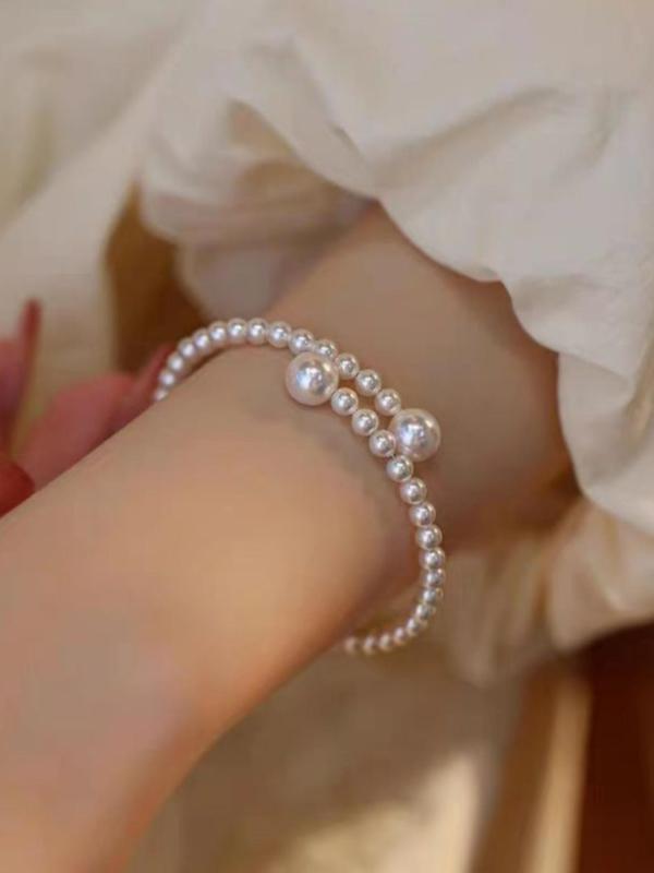 Fashionable Retro Style Bracelet, Elegant Artificial Pearl Bracelet, Open Bracelet, Women's Daily Wear Jewelry Bracelet, Perfect Gift for Daughter 3
