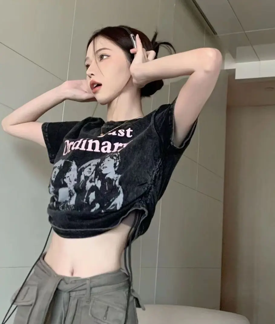 Áo Croptop Nữ Rút Dây Tay Ngắn Dáng ôm