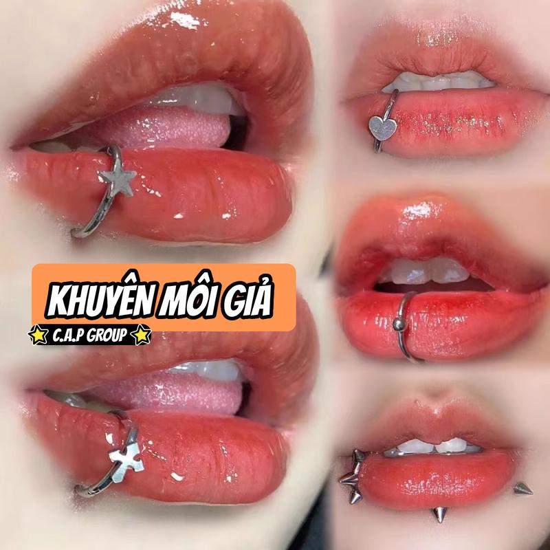 Khuyên môi giả không cần bấm lỗ thép không gỉ kẹp xỏ miệng Nam Nữ Hàn Quốc Women
