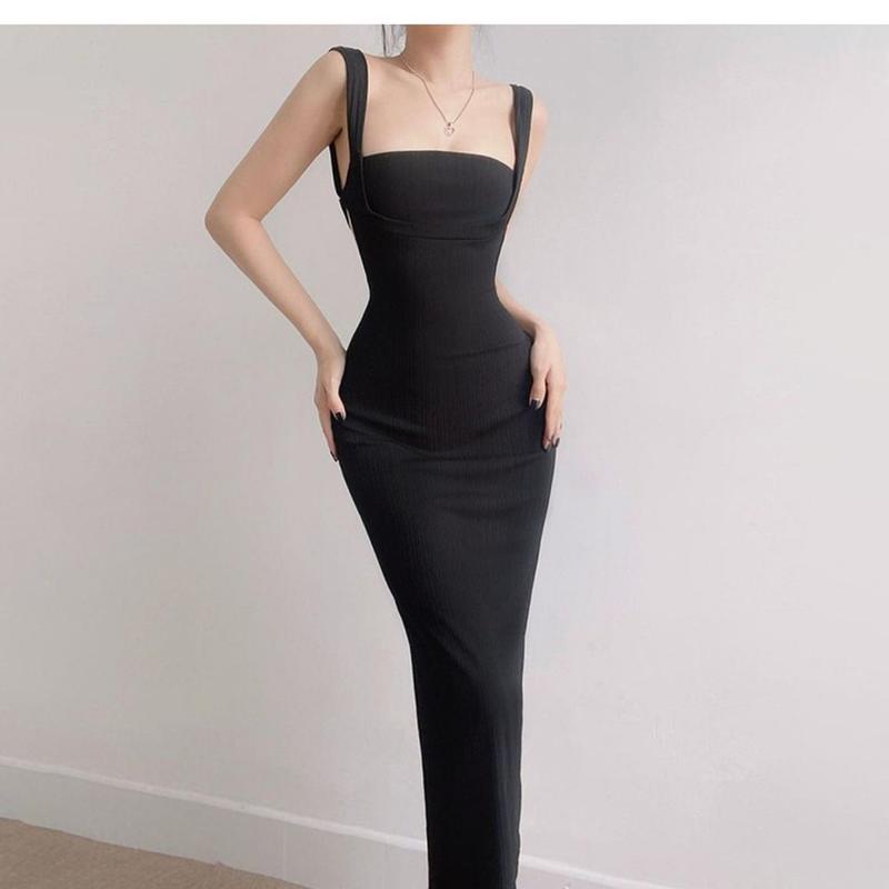 Product Introduction of Elegant back-cropped bodycon dress with waist tie long sleepveless gown for women 8
