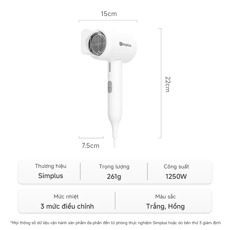 SimplusVN Máy sấy tóc gấp gọn Simplus CFJH008, 50 triệu Ion âm bảo vệ tóc, Công suất 800W, 3 mức điều chỉnh nhiệt, bảo vệ quá nhiệt Bảo hành 1 năm chỉ đổi không sửa 8