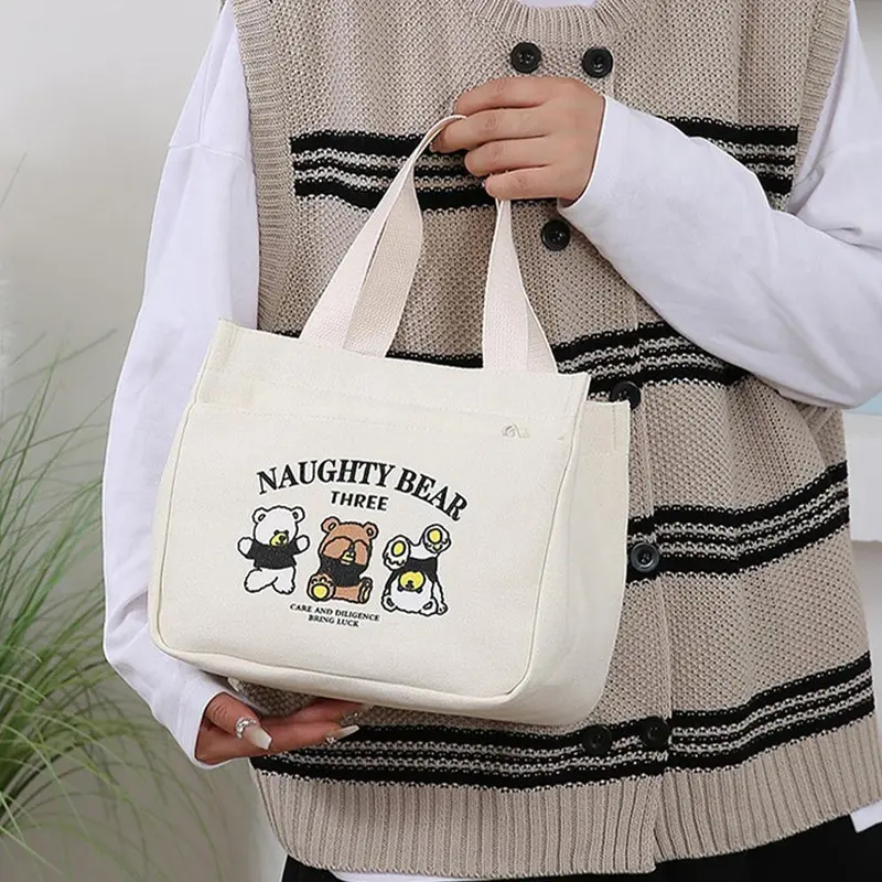 Túi Xách Vải Bố, Thời Trang, Dung Lượng Lớn, Túi Ăn Trưa, Túi Đeo Vai, Túi Tote Bento Hộp Cơm Trưa Đi Chơi Nhung Bag 5