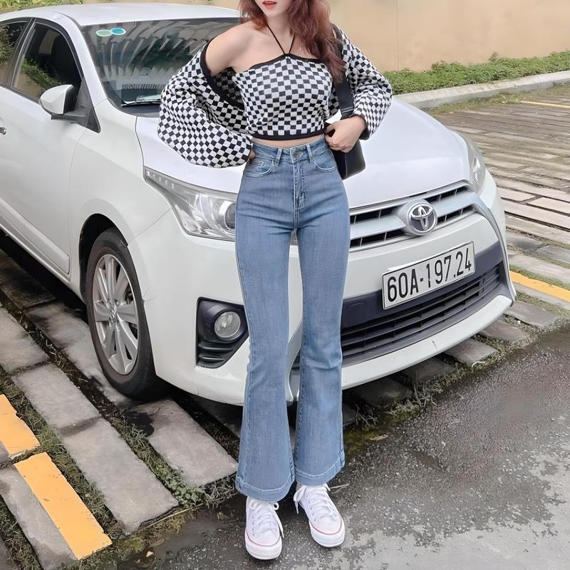 Quần Jean Ống Loe Form Dài (dài 100cm) Lưng Cao Co Dãn Nhẹ Denim Nữ Leda Quần Bò Ống Loe