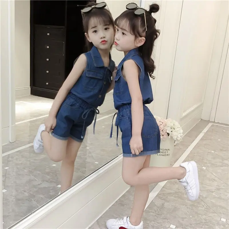 Bộ Đồ Bé Gái, Quần Áo Mùa Hè Mới, Thời Trang, Phong Cách Hàn Quốc, Quần Short Denim, Bộ Hai Mảnh, Quần Áo Thời Trang, Được Nhiều Người Vinh Danh Vào Năm 2025, Thích Hợp Cho Trẻ Em 6