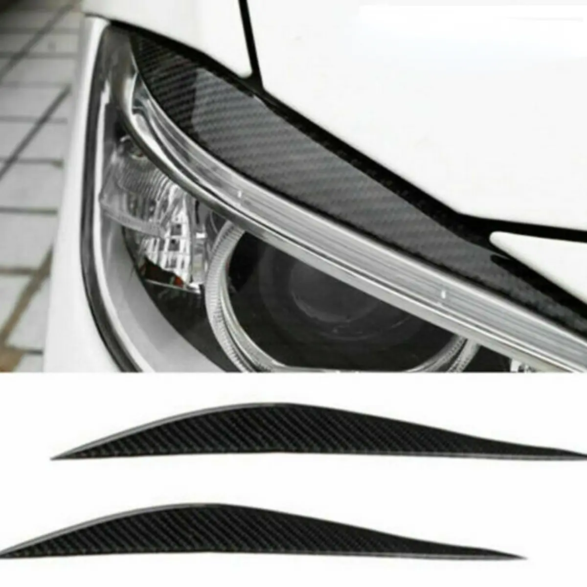 2pcs Car Carbon Fiber Headlight Eyebrow Stickers Cover Mask Decoration  Auto Light Accessories