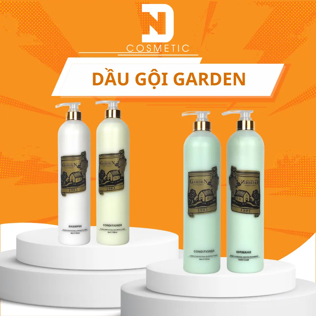 Cặp Dầu Gội Xả Garden 1100ml giúp tóc mềm mượt