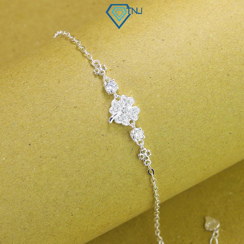 Quà tặng 20/10 ý nghĩa cho người thương - Lắc tay nữ bạc gắn Moissanite 4 ly cỏ 4 lá may mắn kiểm định GRA sang trọng LTNM0007