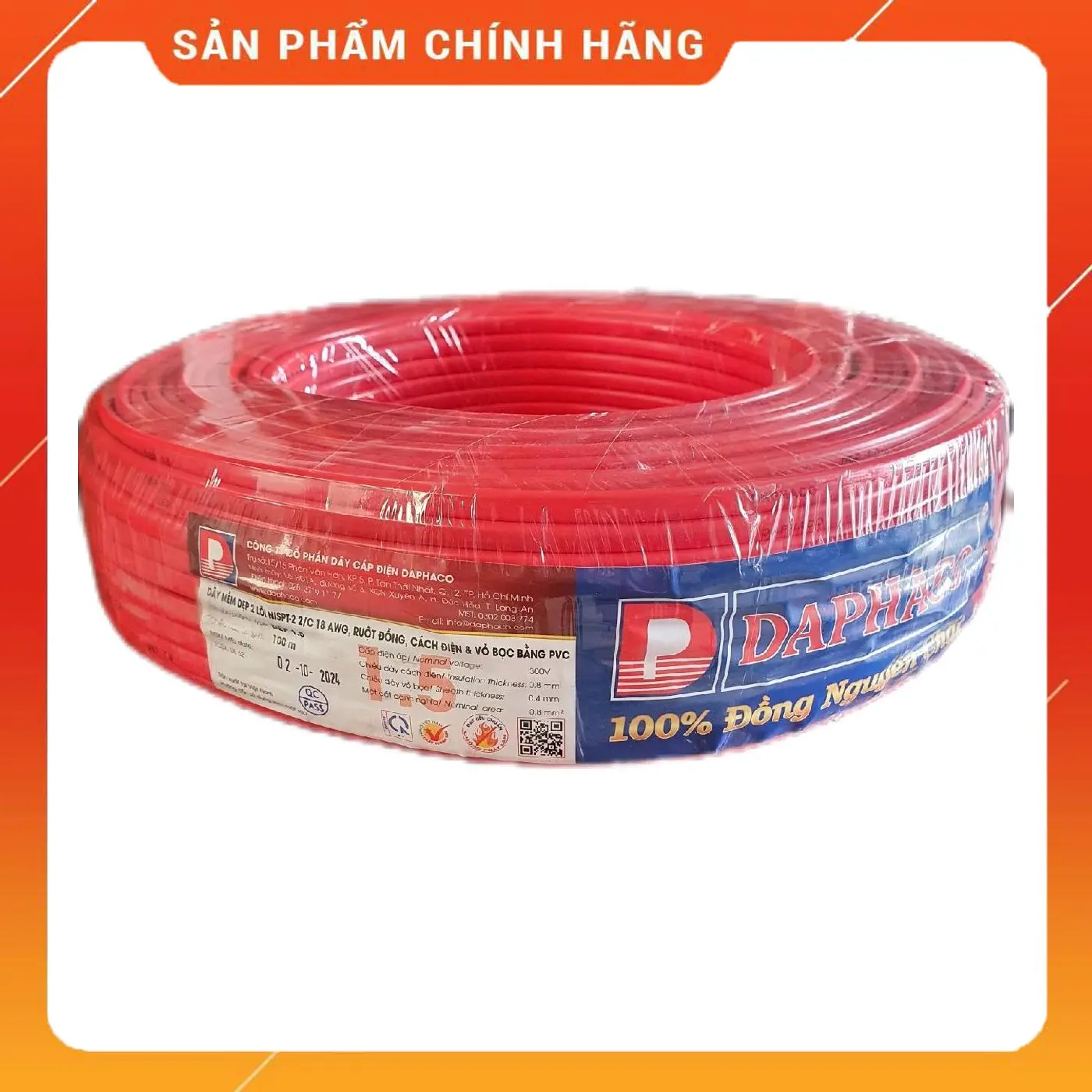 [Lẻ] Dây Điện Đôi (Mềm Dẹp) 1.5 DAPHACO: 10 mét, 20  mét, 30 mét, 40 mét, 50 mét Ruột Đồng, Cách Điện PVC[ MÀU DÂY GIAO NGẪU NHIÊN ]