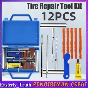 Alat Tambal Ban Set 12pcs Tubles Tubeless Tembel Ban Bocor Motor Mobil Gagang Plastik Car Motor Tire Repair Kit Alat Kendaraan
