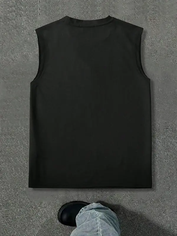 Men's Letter Print Round Neck Tank Top, Loose Casual Crew Neck Sleeveless Top for Summer, Fashion Men's Clothes for Daily Wear, Socks 1