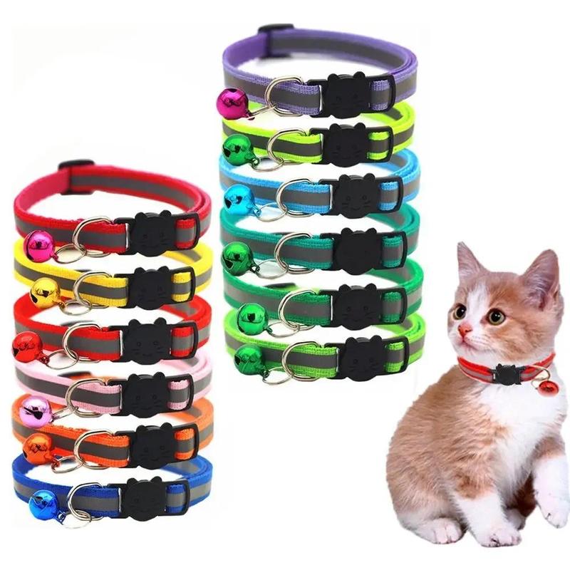 Safety Buckle Detachable Reflective with Bell Cute Pet Products Colorful Nylon Collars Accessories Necklace Cat Dog Bell Collar 2