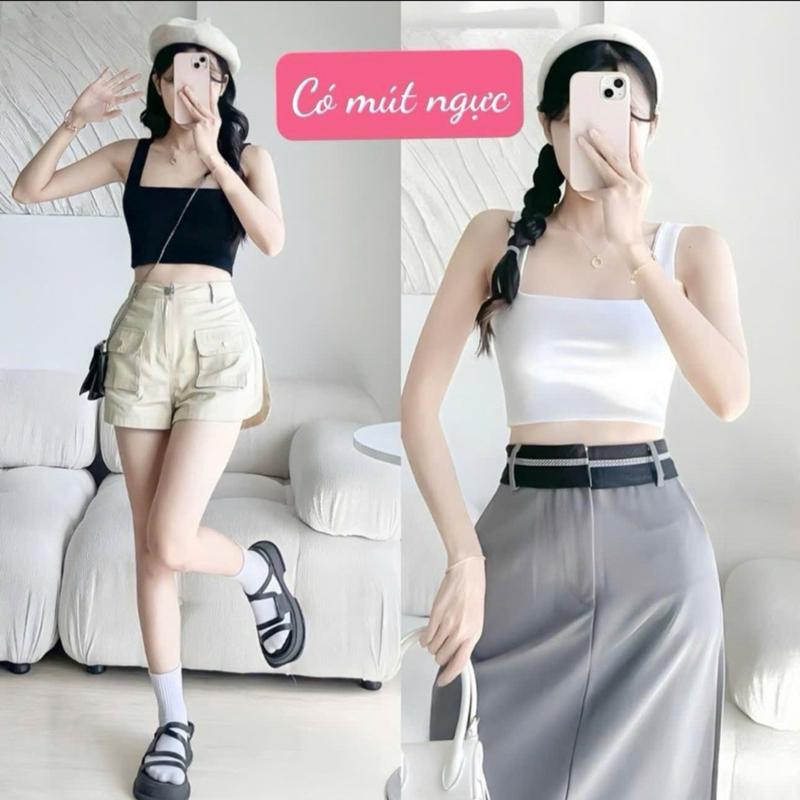 Áo 2 dây bản to sát nách cổ vuông có mút dày dặn dáng croptop giành cho nữ Đậu bigsize -G248