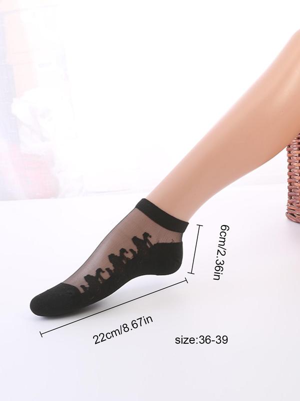 Women's 5 Pairs Floral Pattern Contrast Mesh Ankle Socks, Summer 2024 Fashion Casual Comfy Breathable Low Cut Socks For Daily Outdoor Wear, Women's Socks For Summer 1