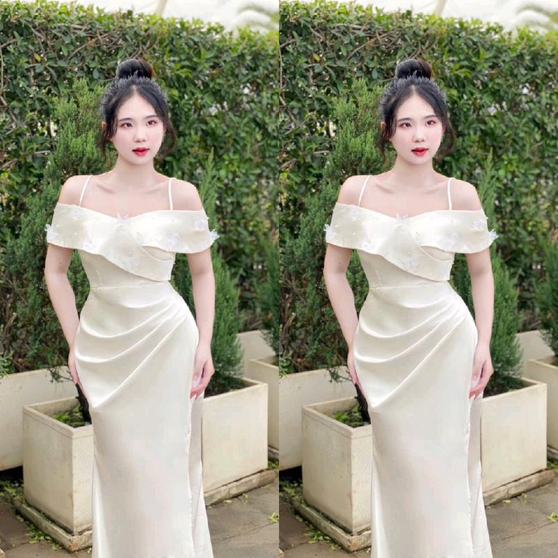 [NGA PHẠM 'DRESS] - ĐẦM BODY LỤA Nữ DỰ TIỆC TRỄ VAI KẾT HỒ ĐIỆP XẾP LY DÁNG NGẮN XẺ CHÂN -(5 màu) đỏ hồng váy dự tiệc 2