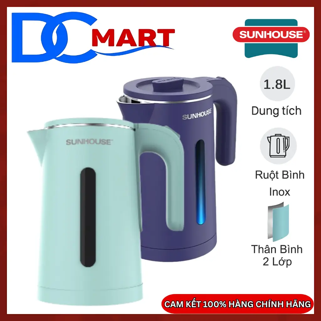 Bình đun siêu tốc Inox 2 Lớp Sunhouse 1.8 lít SHD1351 - SHD1355