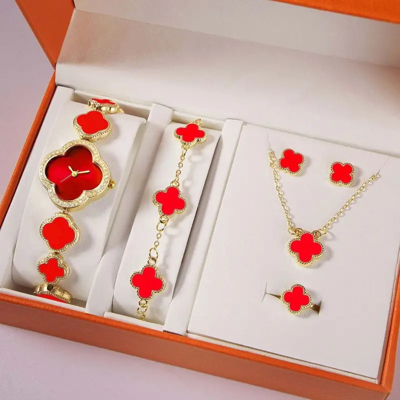 Đồng Hồ Nữ, Thiết Kế Cỏ Bốn Lá Hoa Thời Trang, Bộ Vòng Tay, Phong Trào Thạch Anh, Bán Hàng Trực Tiếp Từ Nhà Máy, Thích Hợp Làm Quà Tặng Dây Chuyền Women 3