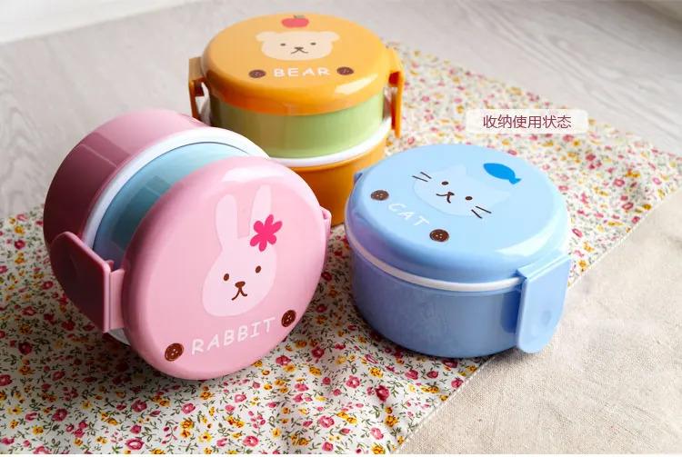 Product Introduction of Cute Animal Lunch Box Japanese Double-layer Round Mini Bento Box Children's Fruit Box Snack Box Microwave Kids Lunch Box 540ml 7