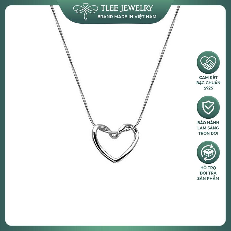 Dây chuyền bạc nữ TLEE sợi dây mì tròn treo mặt tim trơn uốn cong kiểu cách TLEEJEWELRY D0319