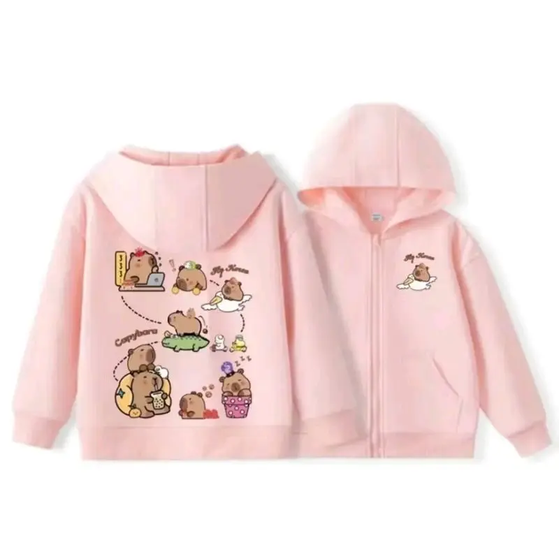 Áo Hoodie có khóa kéo cho bé,phong cách Hàn Quốc đơn giản ép hình Capybara Hy Korea(mã 88)