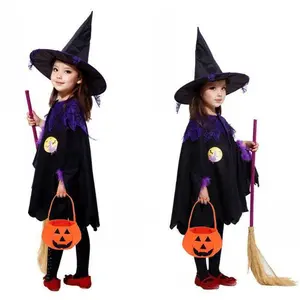 Pakaian Cosplay Kostum Halloween Witch Penyihir Sapu Terbang Topi Kerucut Tas Labu Wanita Perempuan Horor Baju