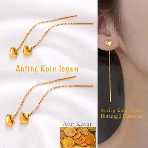 Anting Jurai Motif Love Terbuat Dari Bahan Koin logam Original Lapis Emas Tahan Karat