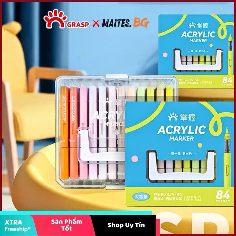 [120 MÀU] Bút Acrylic Marker GRASP Cao Cấp Ngòi Brush Vẽ Mọi Chất Liệu Chống Nước - Lượng Mực 2.4ml