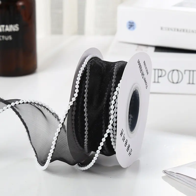 [Lẻ 1 mét][Khổ 4cm] Dây Ruy Băng Viền Ngọc Cao Cấp  Trang Trí Quà Tặng - NILA Flower ribbon 1