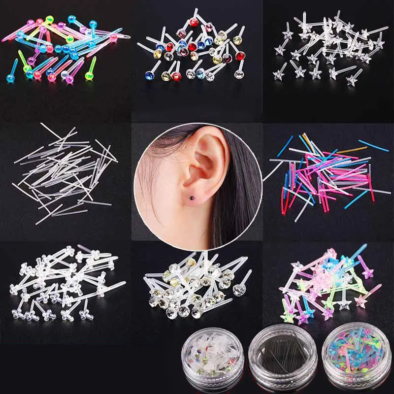 60pcs/200pcs colorful plastic earrings anti-blocking ear sticks