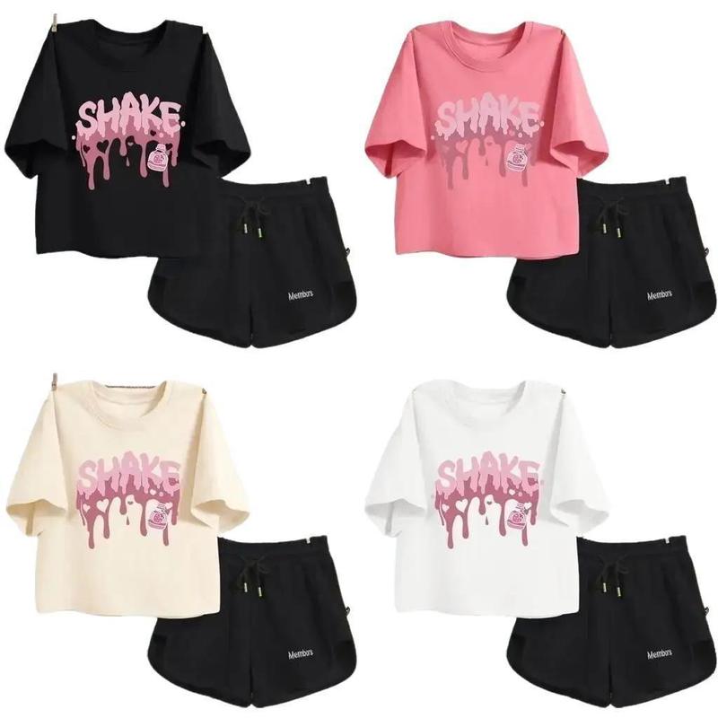 Bộ áo phông quần đùi nữ SHAKE cotton cộc tay mặc hè áosố chobégái set me bộpolo bégái áo bà ba cho bé gái