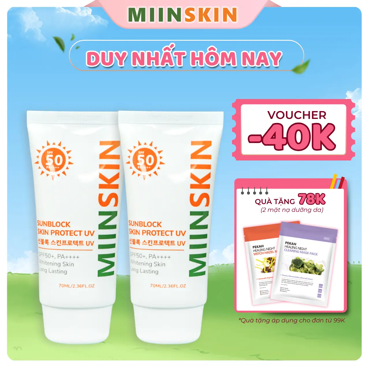 COMBO 2 Kem chống nắng hỗ trợ nâng tone MIINSKIN Sunblock Skin Protect UV SPF50+/PA++++